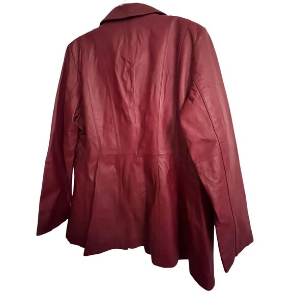Worthington Womens Large Red 100% Leather Jacket Lined Button Up - Picture 4 of 16